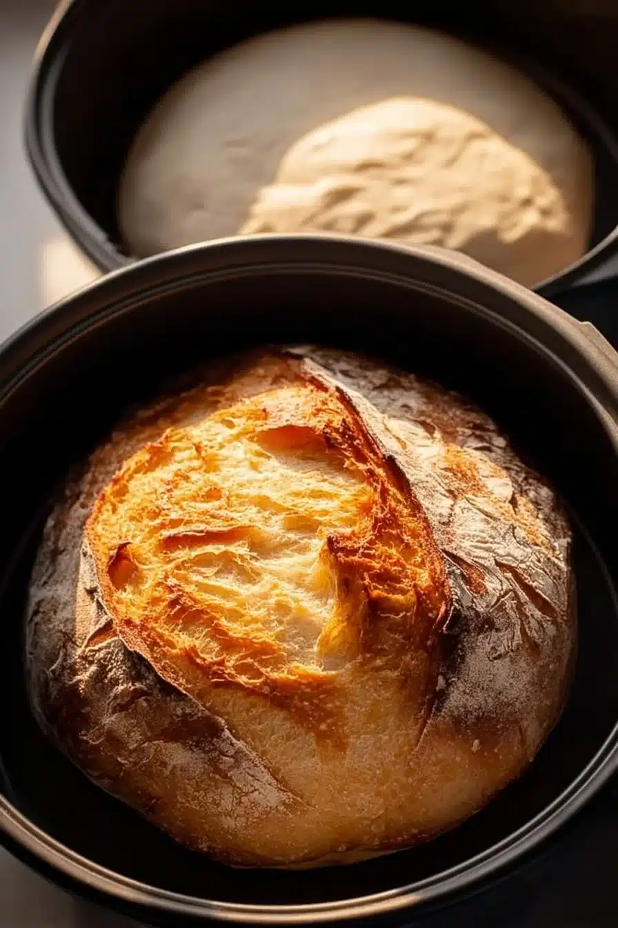 Pain croustillant préparé à l'air fryer, doré et moelleux à l'intérieur.