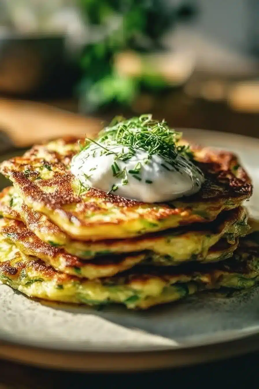 Pancakes de courgettes servies avec sauce yaourt