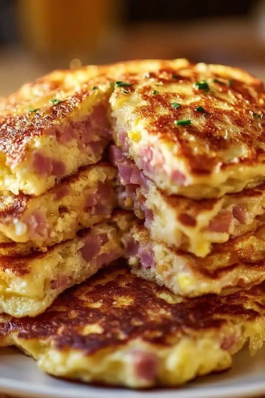 Pancakes jambon fromage savoureux préparés avec soin et garnis de fromage fondant.
