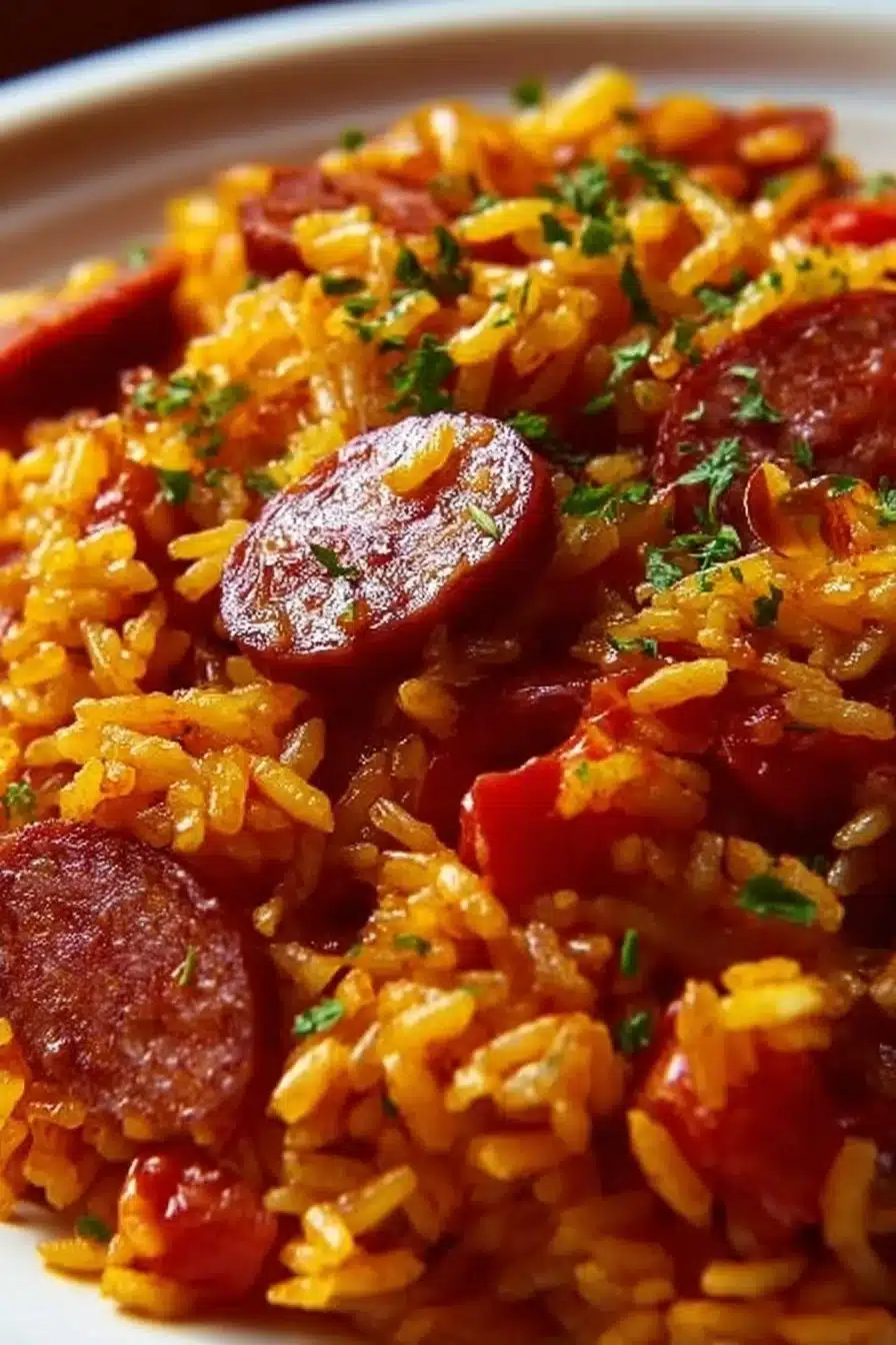 Riz au chorizo et à la tomate dans un plat coloré