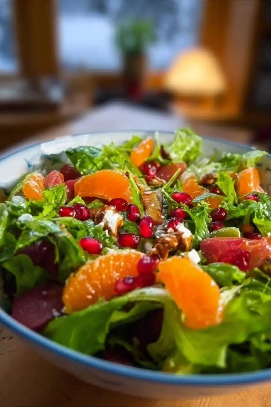 Salade d'hiver composée de légumes frais et de noix, idéale pour l'hiver