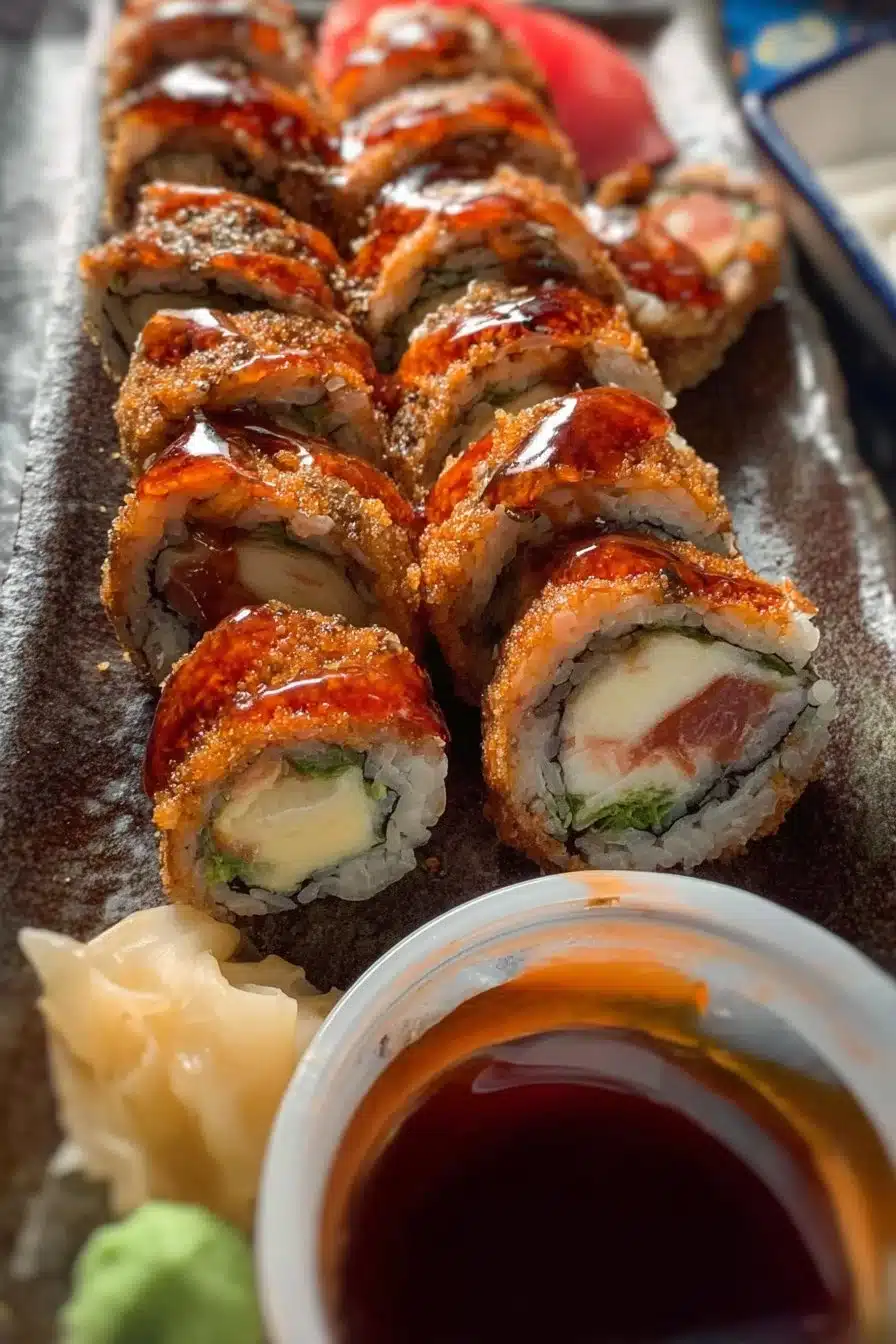 Sushi épicé et croustillant au garniture appétissante