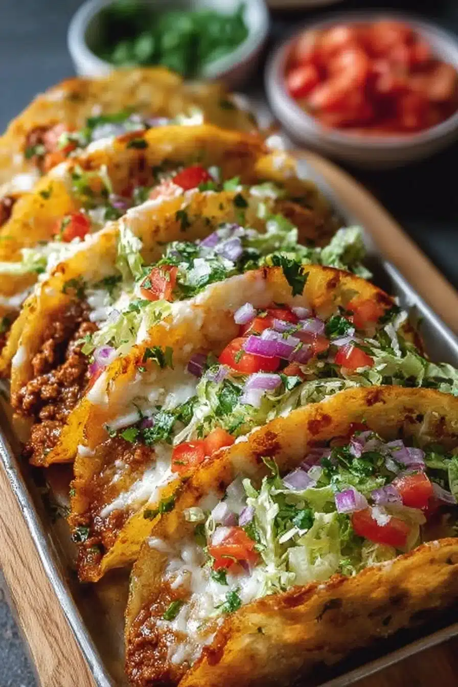 Tacos au fromage cuits au four, dorés et appétissants, prêts à être dégustés