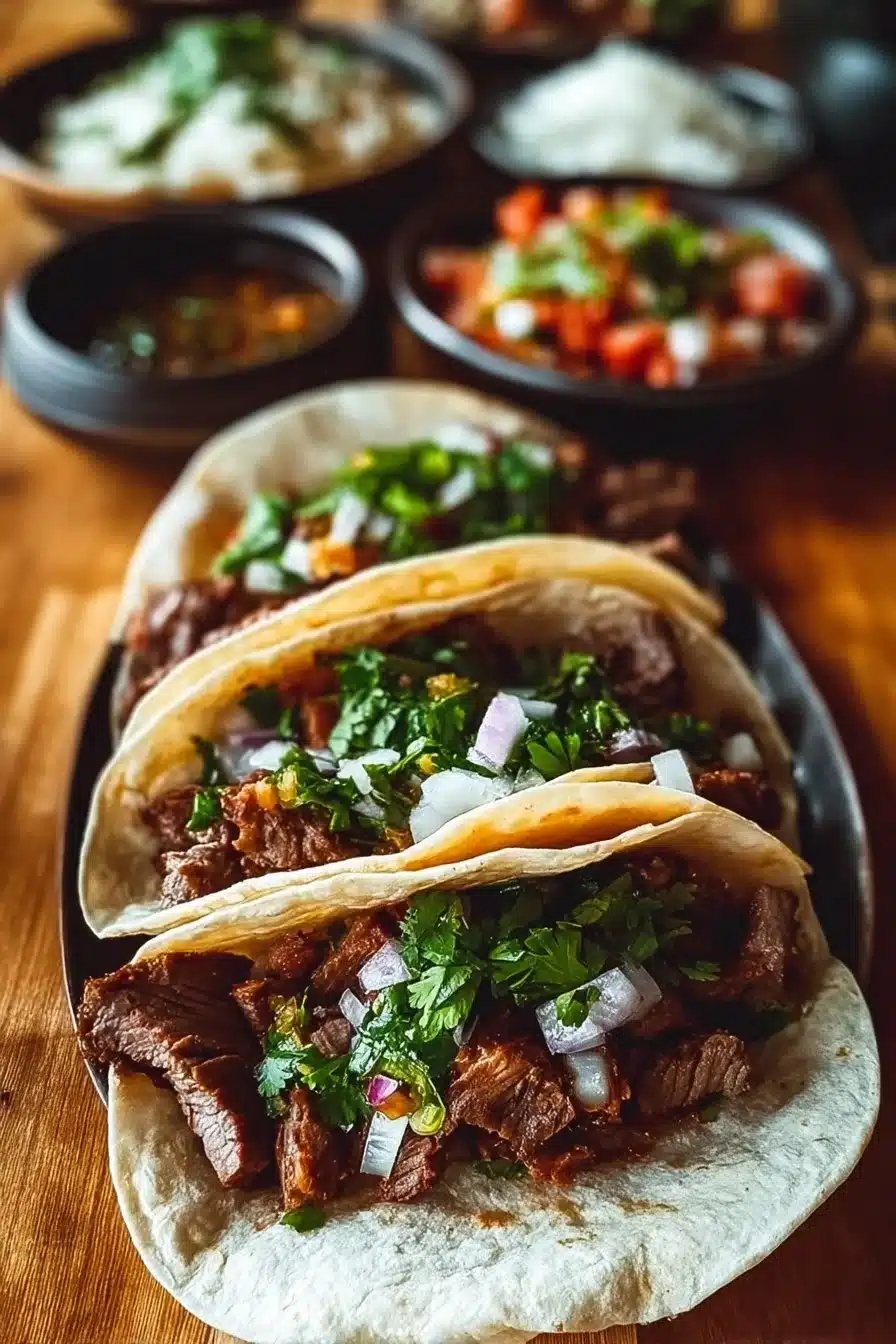 Tacos de viande grillée garnis de salsa et de coriandre