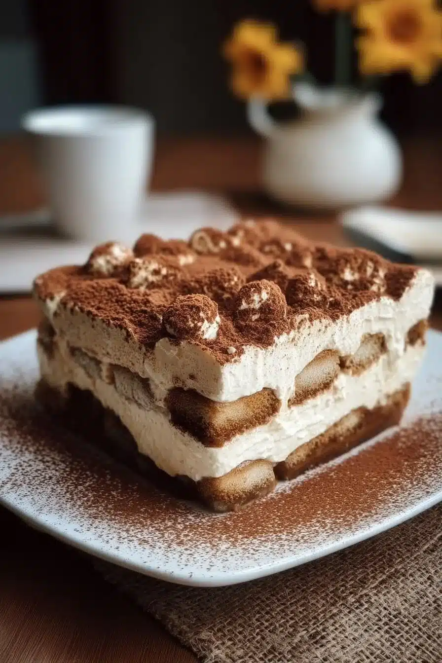 Tiramisu aux spéculoos dans un plat élégant avec des spéculoos en décoration.