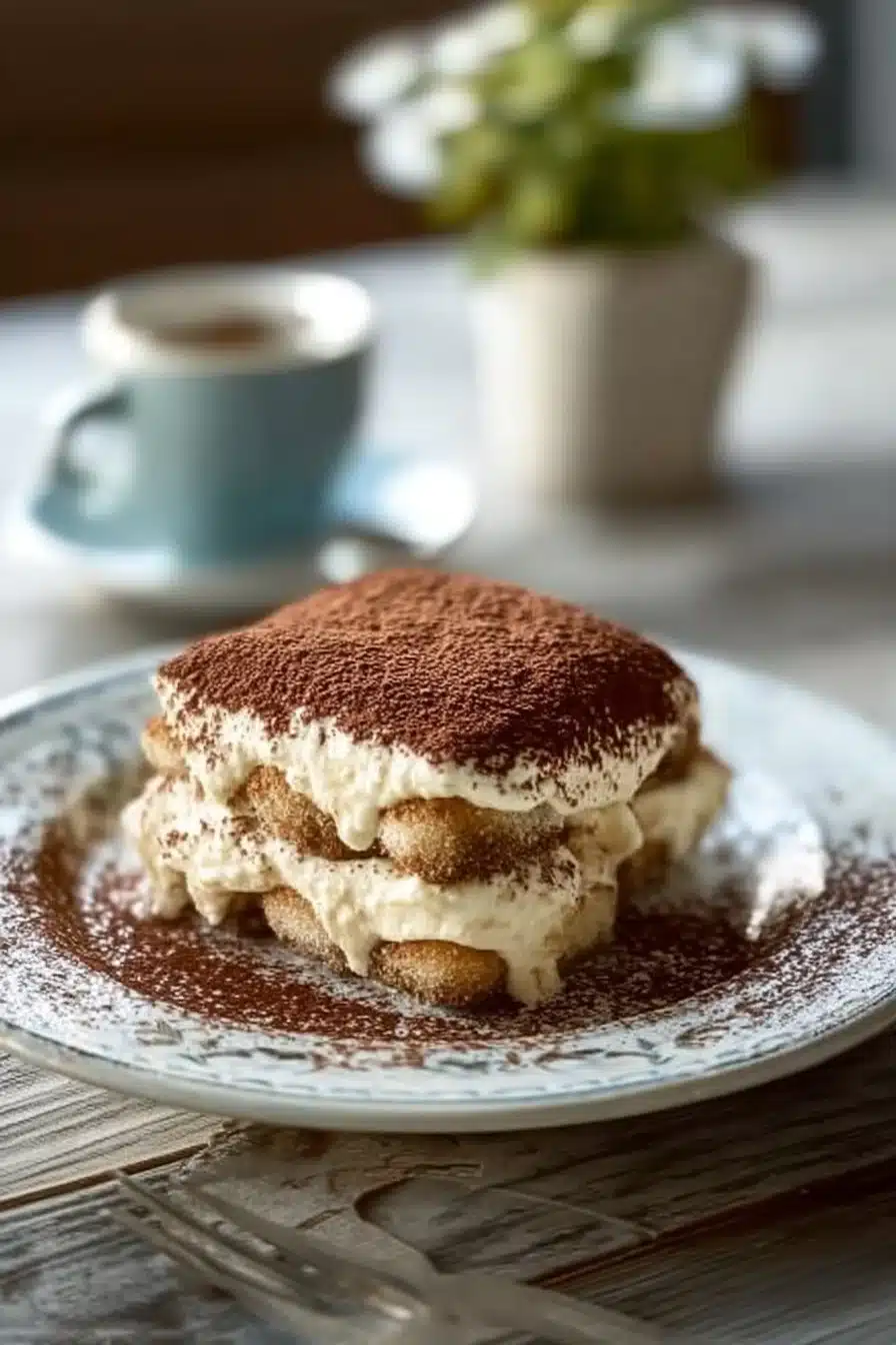 Tiramisu crémeux, un dessert italien traditionnel avec mascarpone et café.