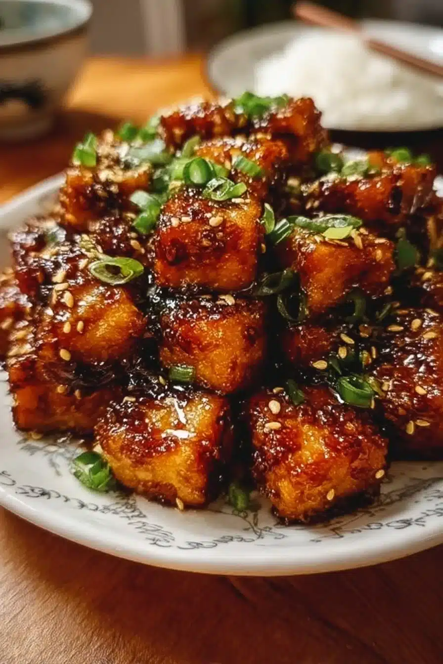 Tofu croustillant au miel et à l'ail, plat végétarien savoureux