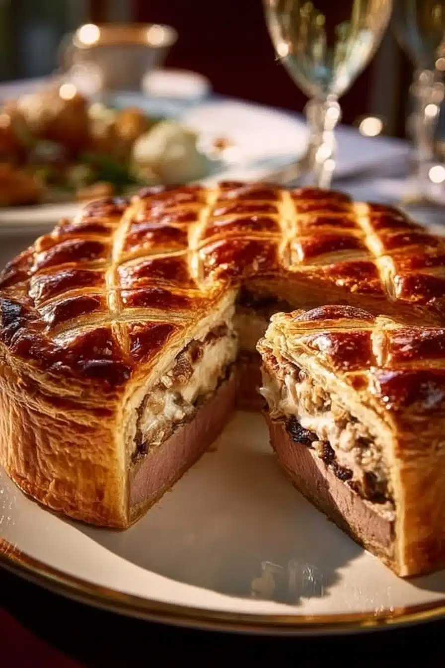Savoureuse Tourte au canard avec une croûte dorée, parfaite pour un repas convivial.