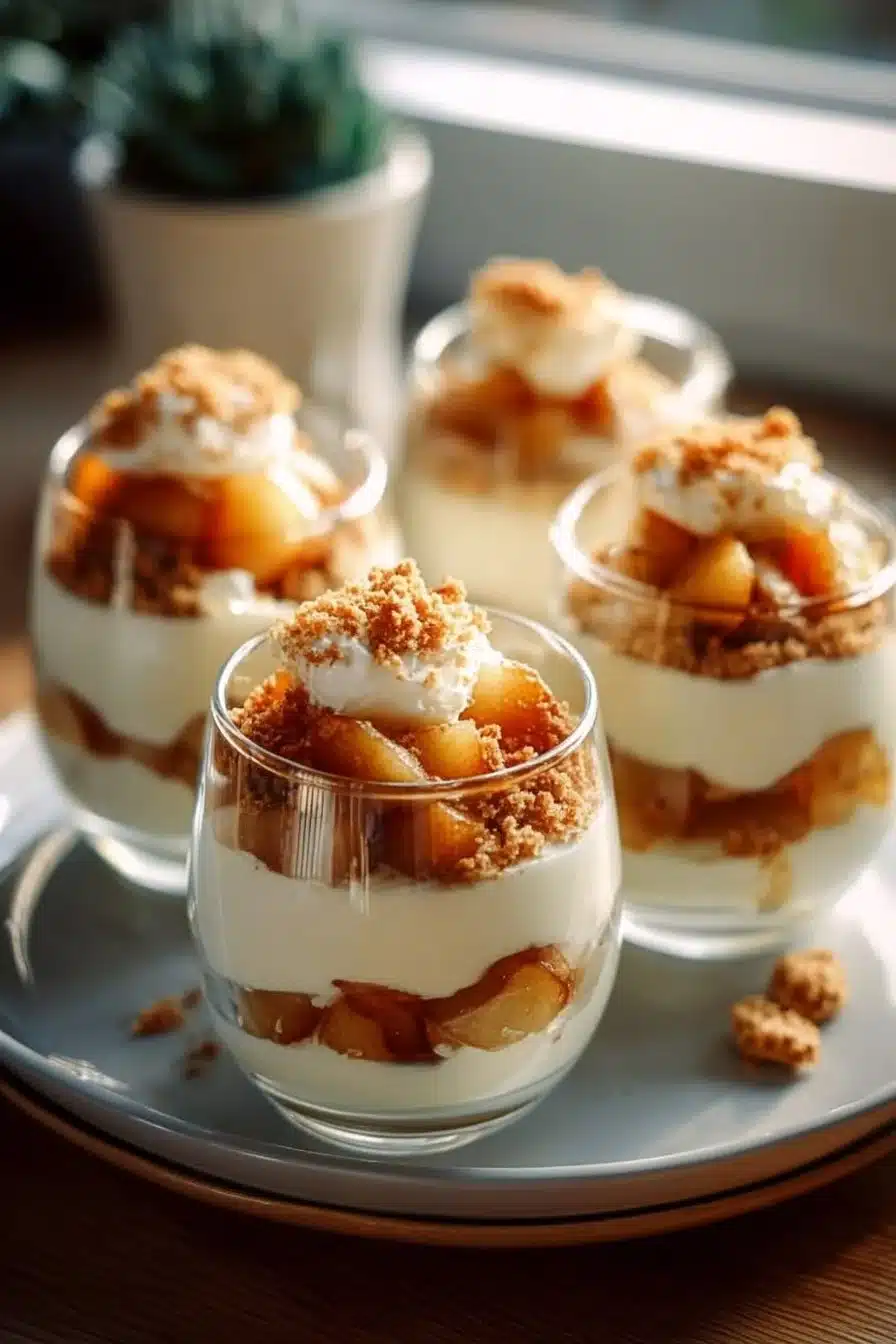 Verrines de fromage blanc garnies de pommes caramélisées délicieuses
