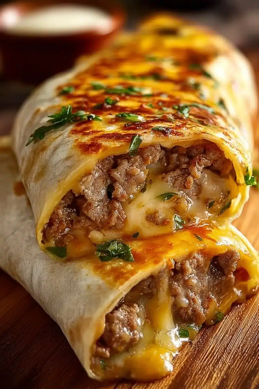 Wraps de viande hachée à l'ail et au fromage, une recette délicieuse et simple.