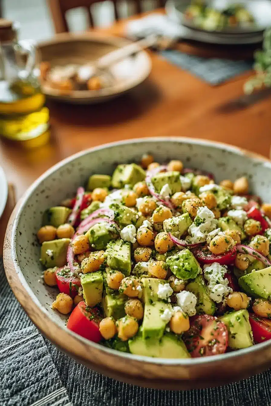Salade de pois chiches, feta et avocat
