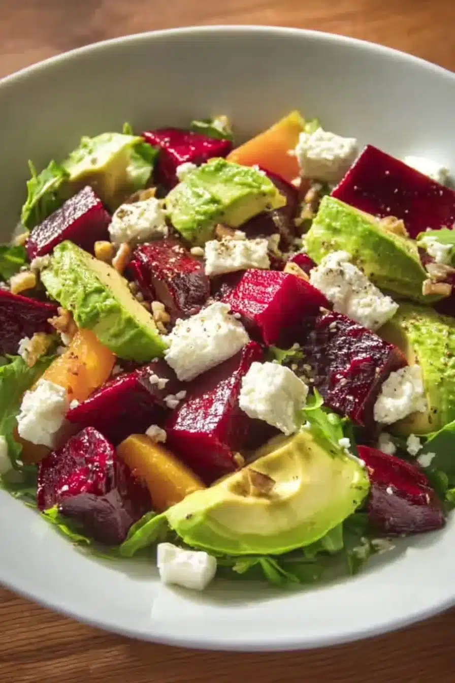 Salade de betteraves rôties, avocat et feta