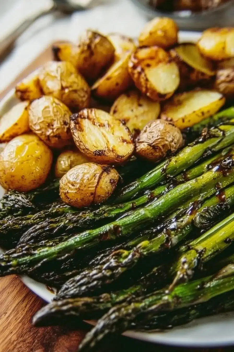 Asperges & pommes de terre rôties au vinaigre balsamique