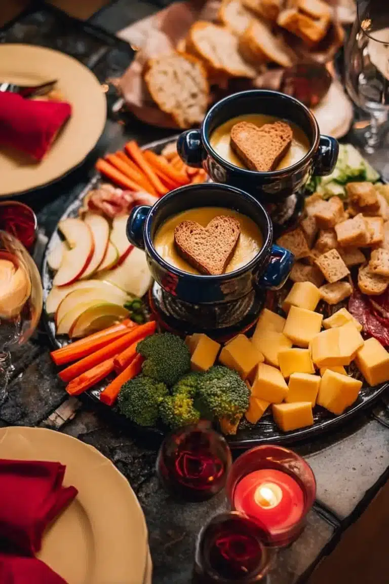 Apéro dinatoire de Saint Valentin avec plats sophistiqués et ambiance romantique