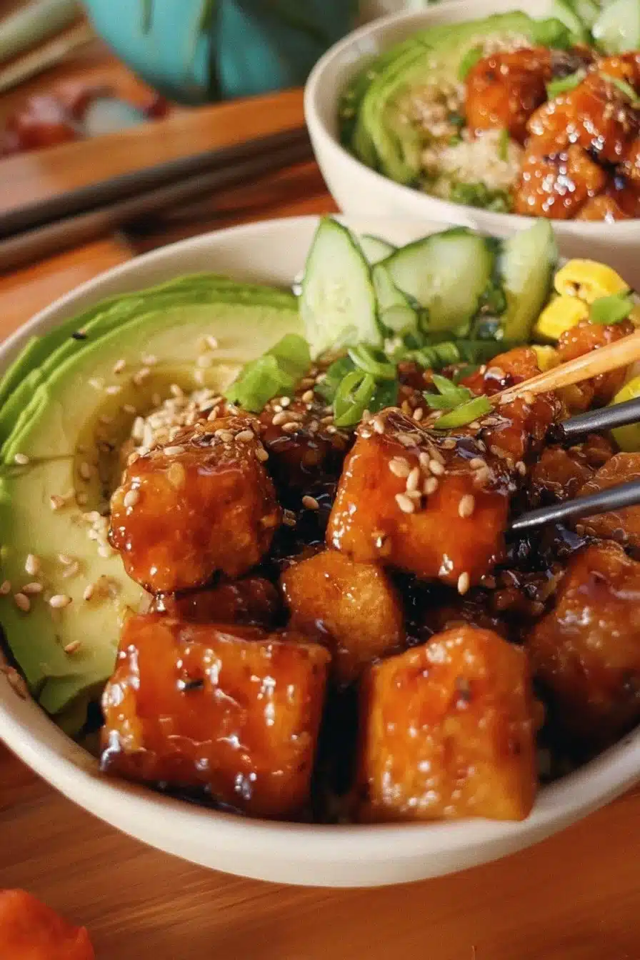 Bols de tofu collant savoureux et nutritifs, parfaits pour un repas santé