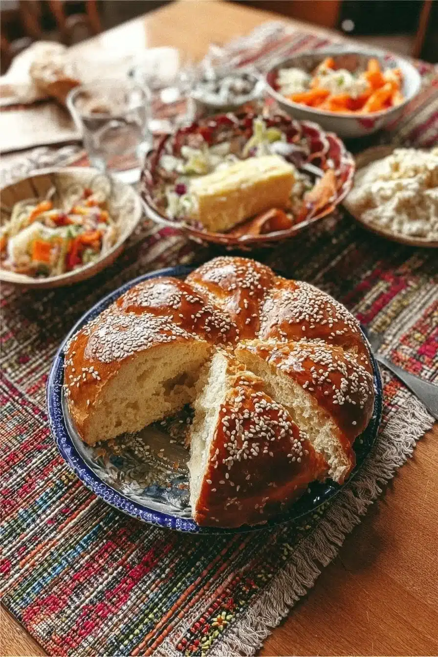 Brioche Mouna traditionnelle dorée et moelleuse sur un plateau