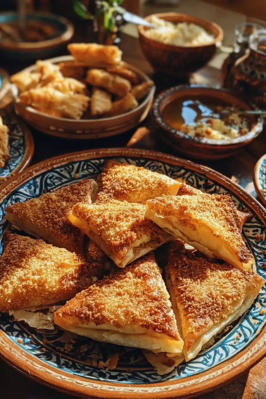 Briouats marocains au fromage croustillants et garnis de fromage fondant.