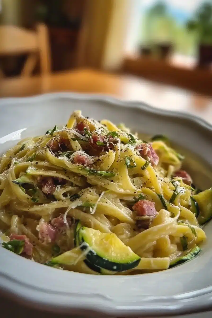Plat de carbonara légère aux courgettes, recette savoureuse et saine