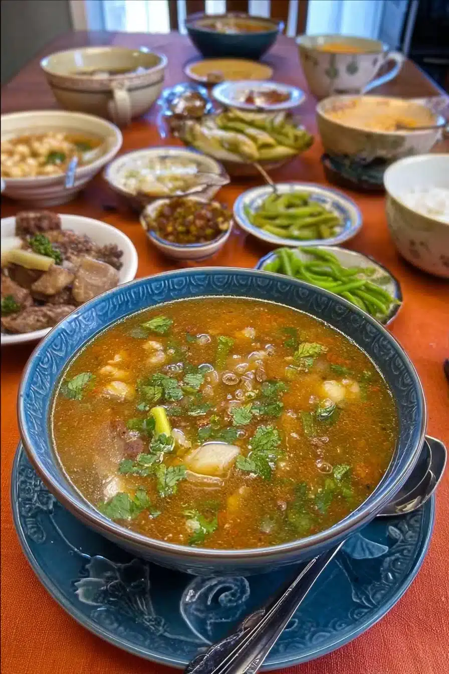 Bol de Chorba Frik, soupe algérienne riche en saveurs et en ingrédients.