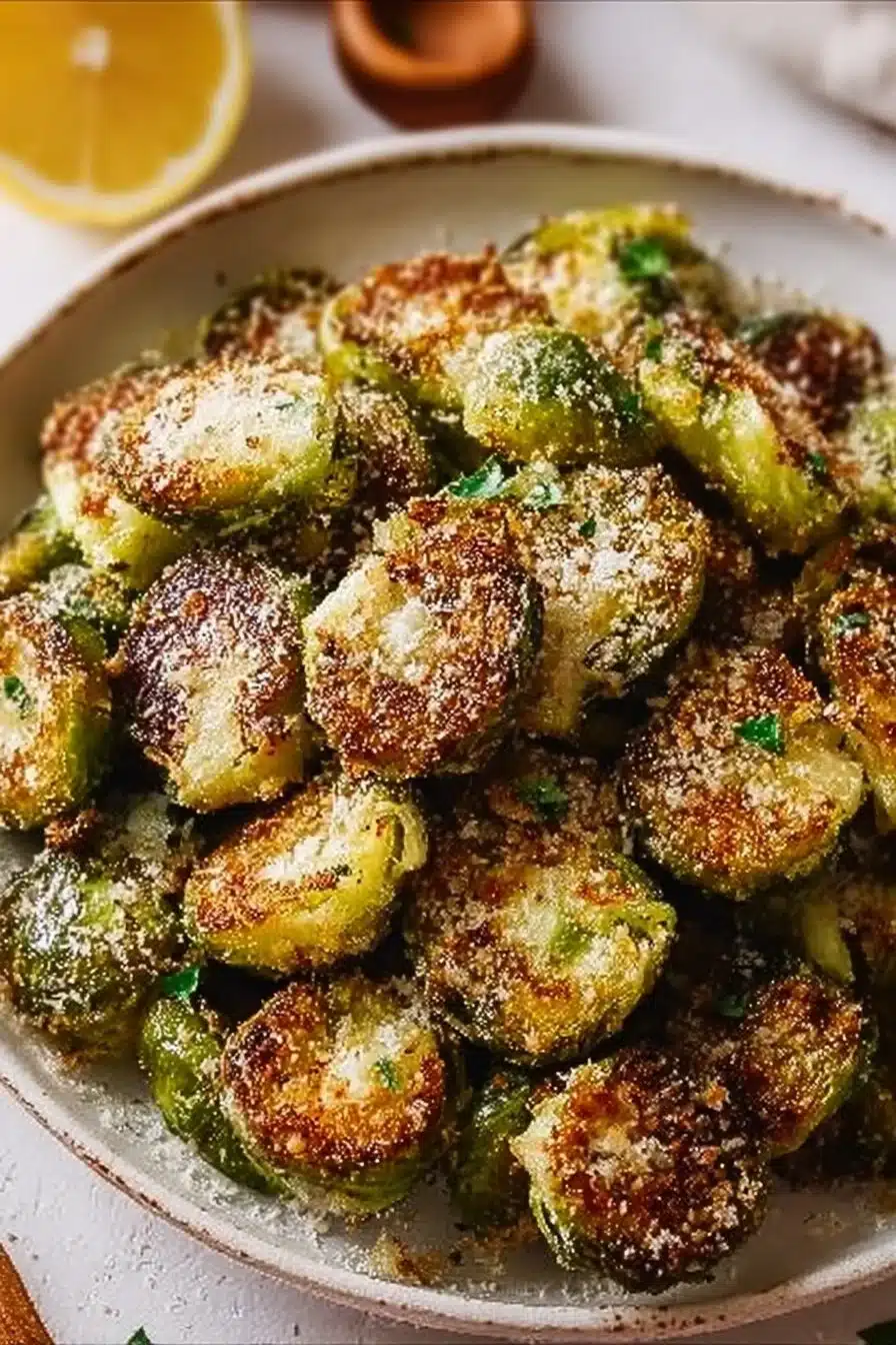Choux de Bruxelles rôtis à l'ail et au parmesan sur une assiette