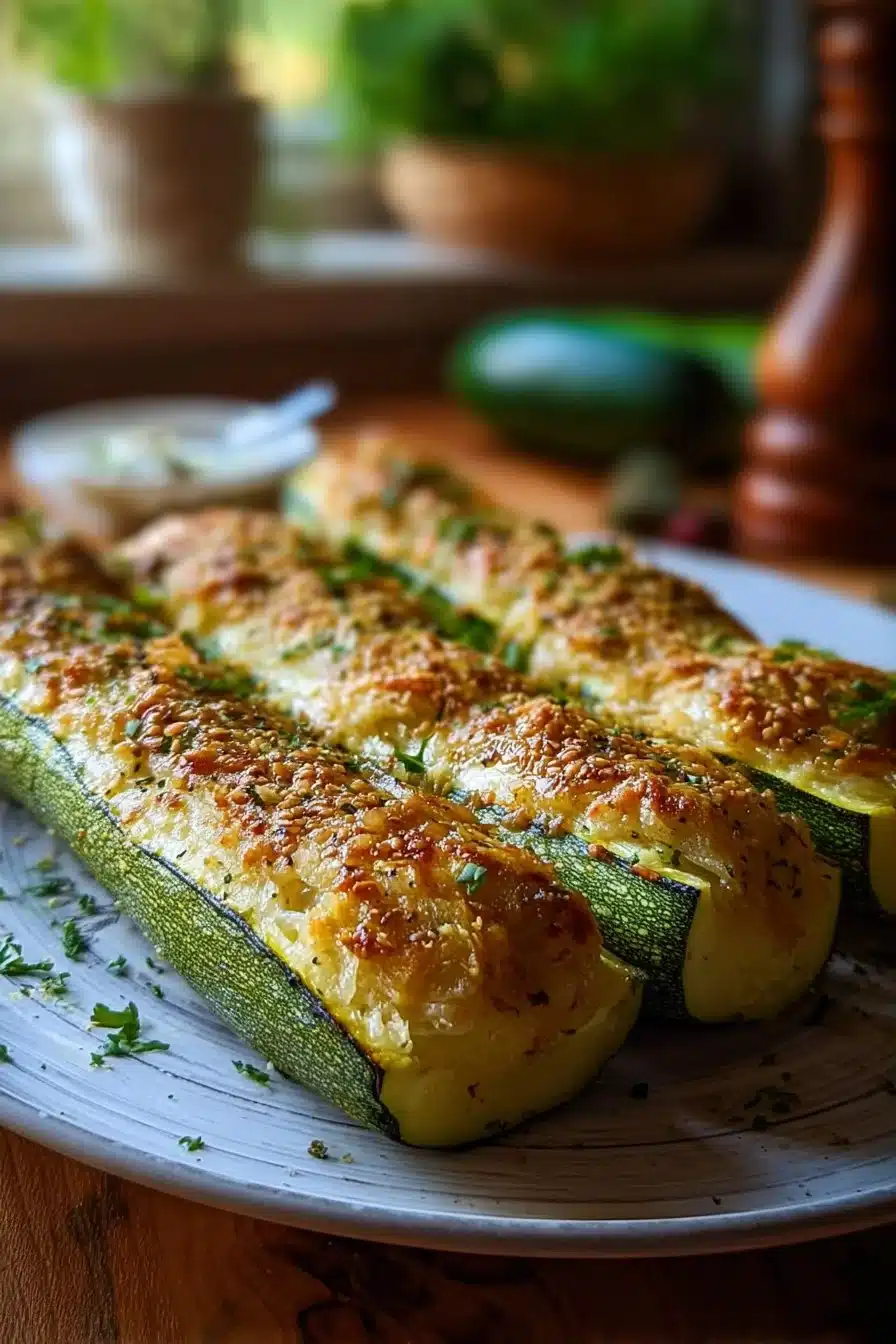 Courgettes farcies garnies de légumes et viandes, plat appétissant et sain.