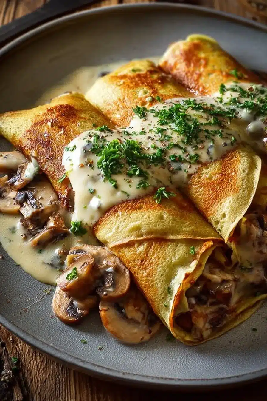 Crêpes Roulées Poulet, Champignons, Béchamel: Un Dîner Réconfortant