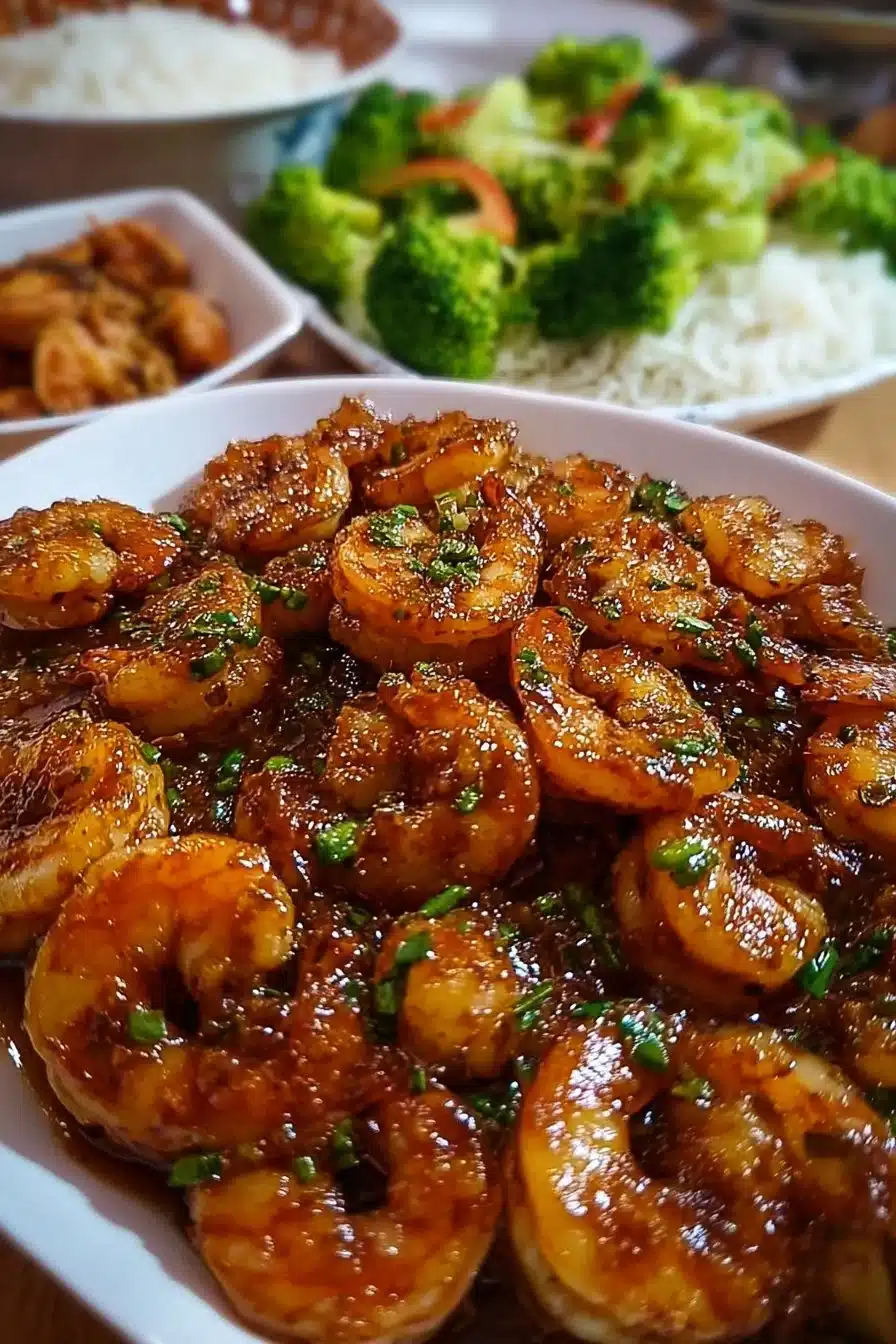 Crevettes miel ail protéinées prêtes à déguster dans un plat appétissant