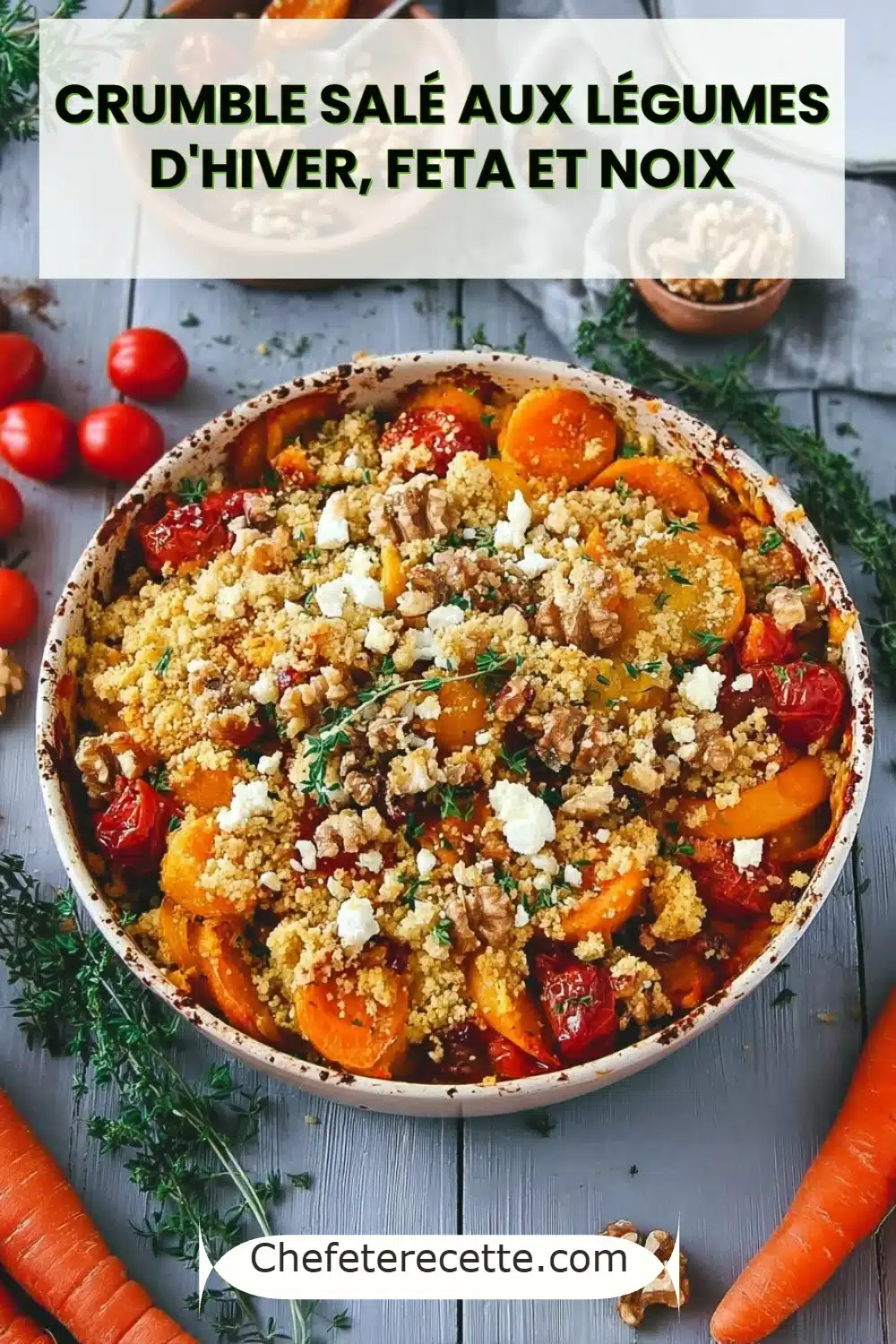 Crumble salé aux légumes d'hiver, feta et noix
