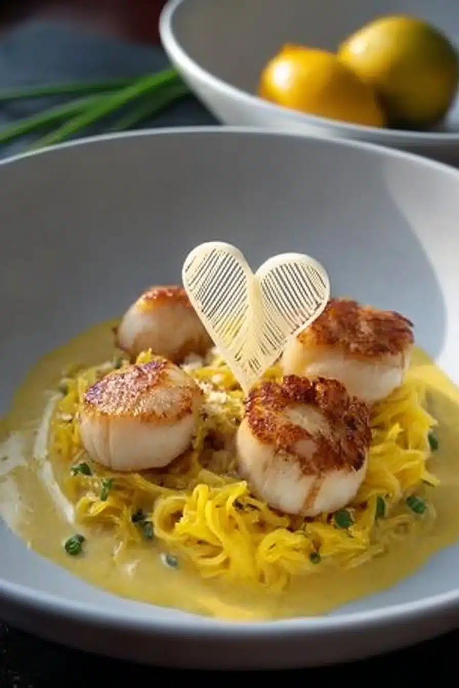Fondue de poireaux aux noix de Saint-Jacques servie dans un plat élégant