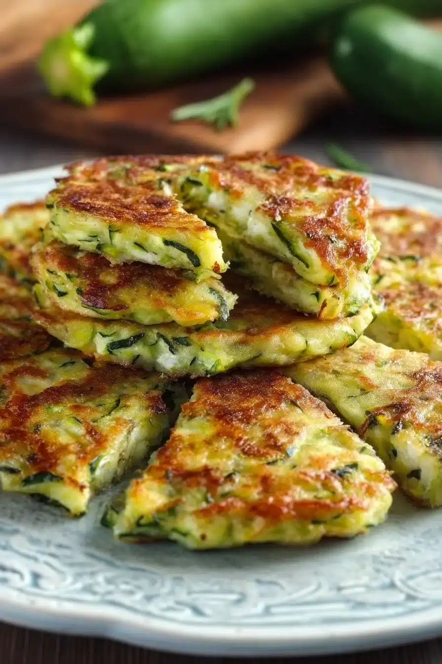 Galettes de courgette croustillantes servies sur une assiette