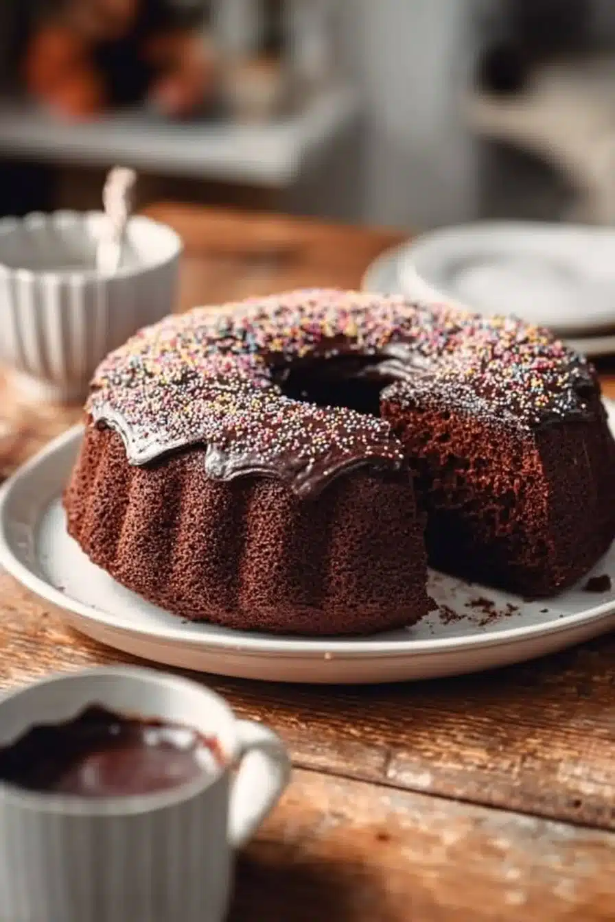 Gâteau Chocolat Ultra Moelleux servi avec une garniture de chocolat fondant