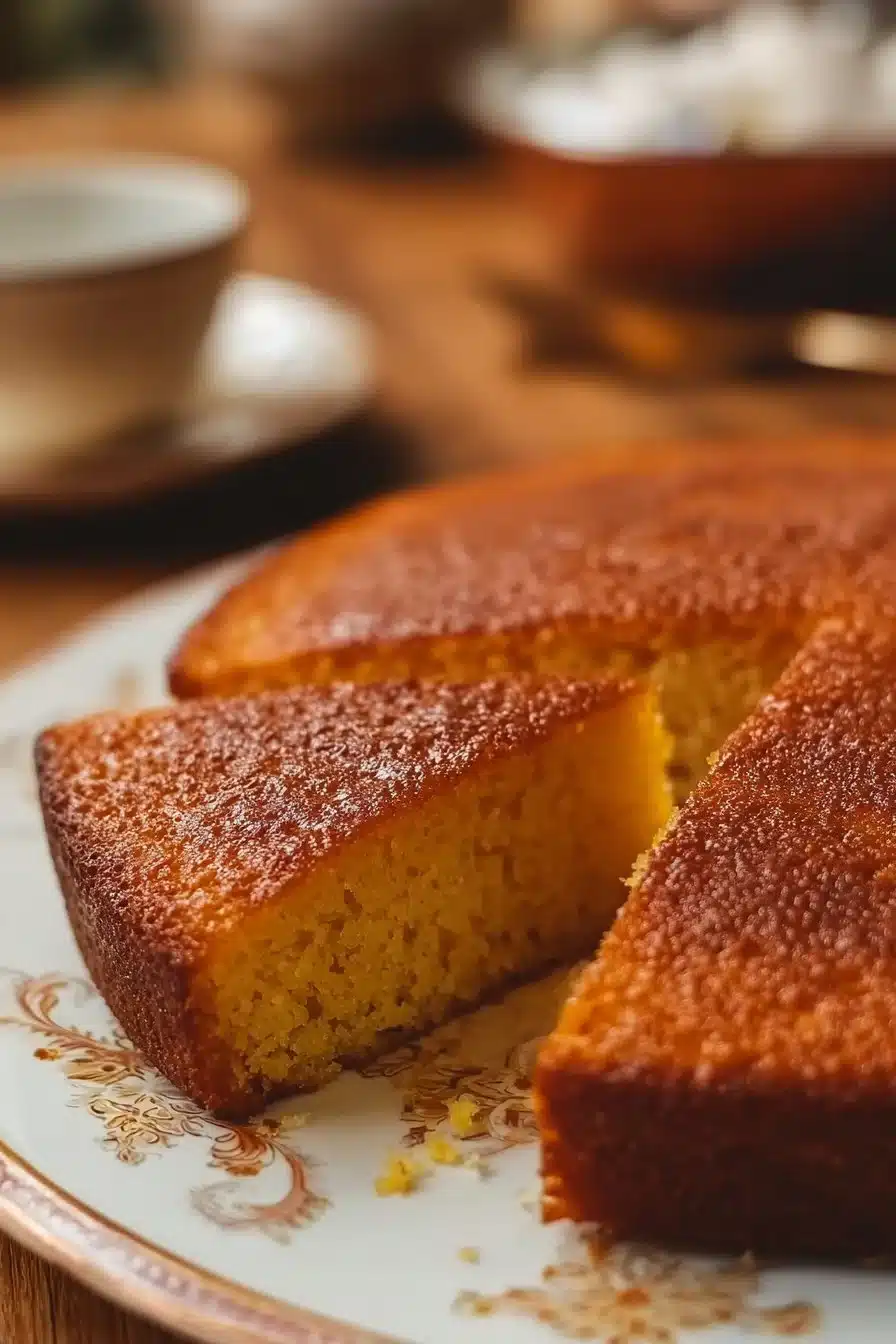 Gâteau semoule marocain moelleux servi avec des amandes