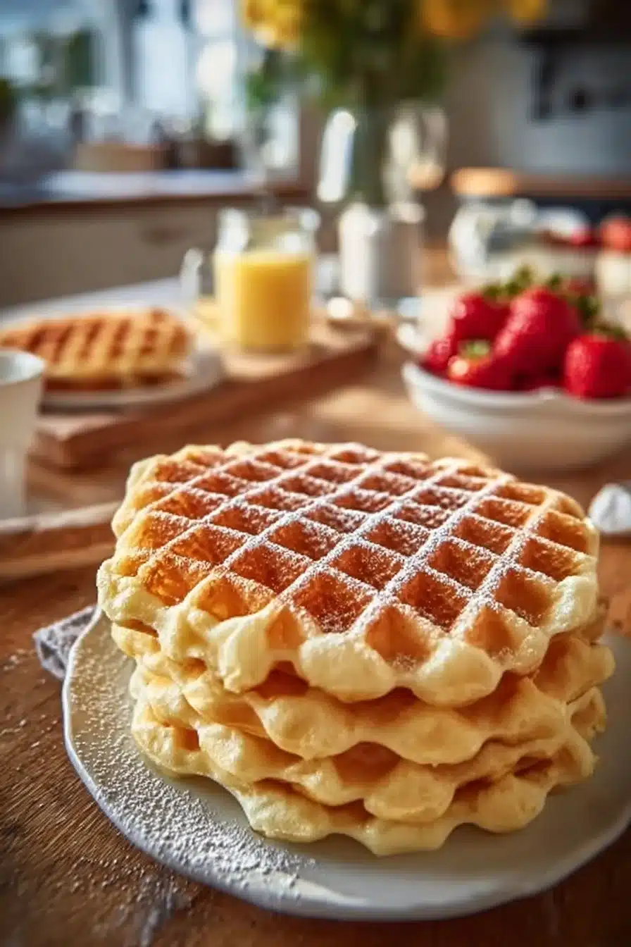 Gaufres maison dorées servies avec une garniture sucrée