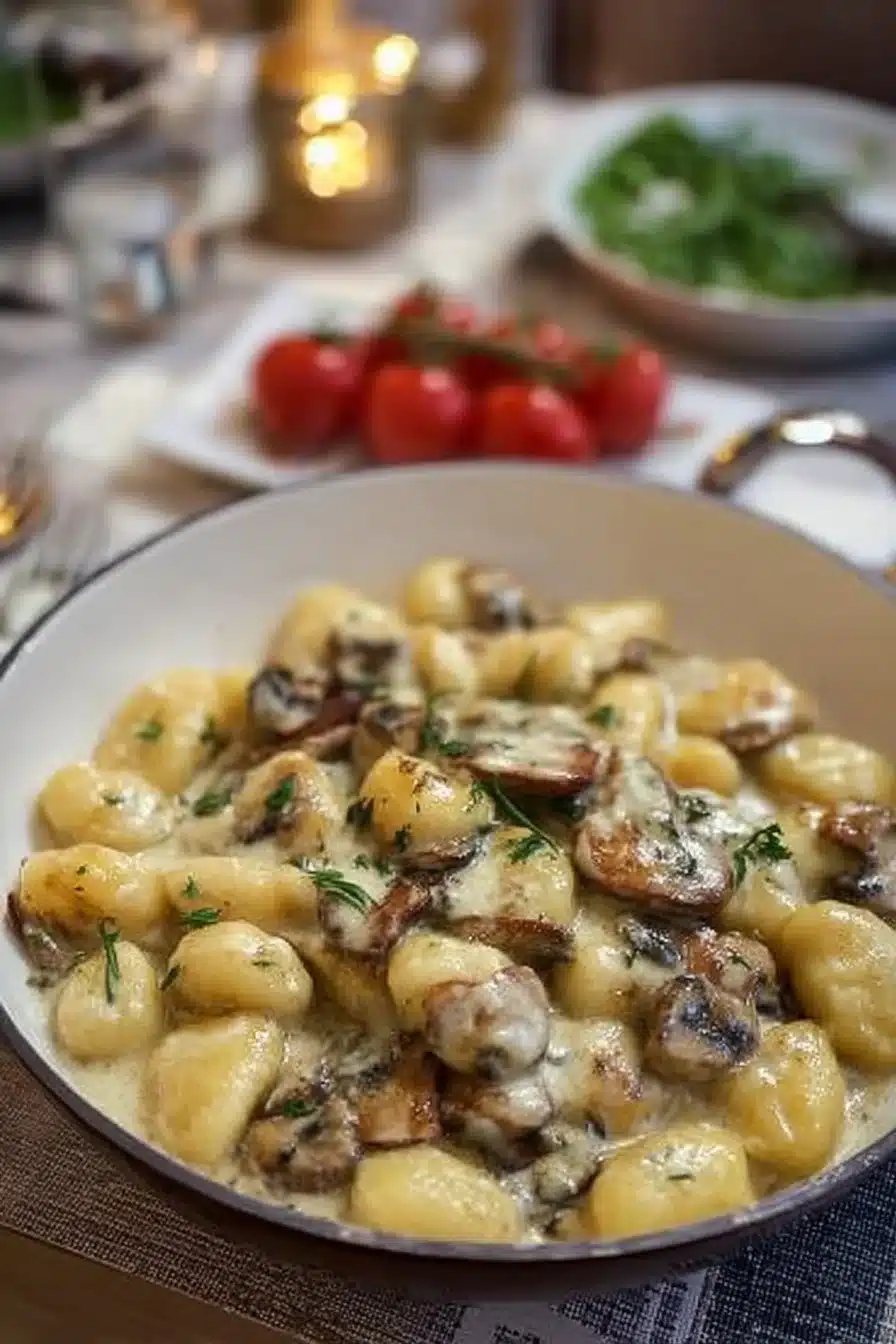 Gnocchis crémeux aux champignons dans une sauce onctueuse