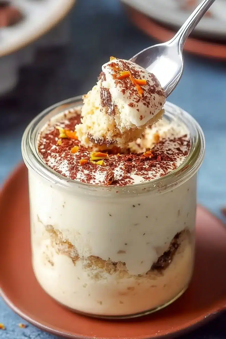 Délicieux dessert Kulfi Tiramisu servi dans une assiette élégante.