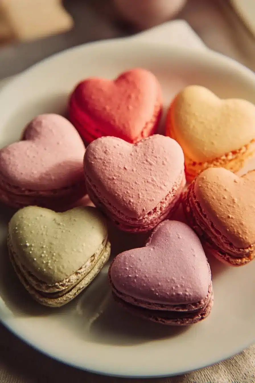 Macarons en forme de cœur colorés et appétissants pour des occasions spéciales.