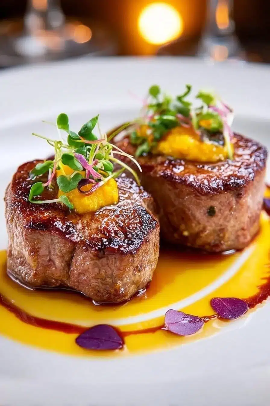 Médaillons de veau délicieusement garnis de sauce aux fruits de la passion