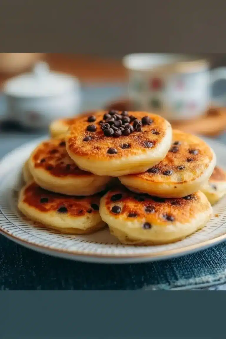 Mini pancakes au yaourt et pépites de chocolat sur une assiette