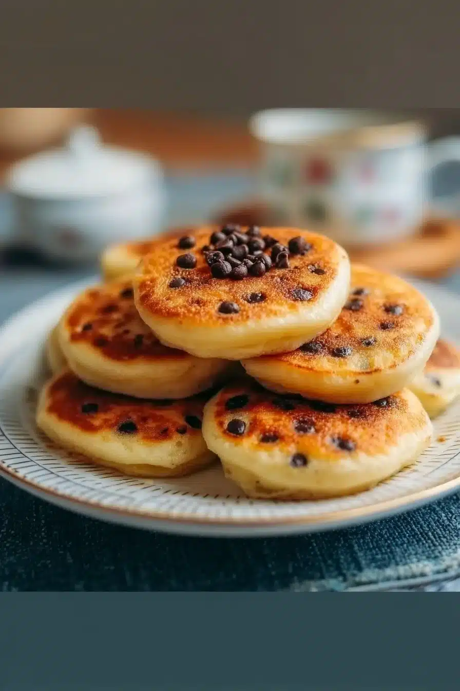Mini pancakes au yaourt et pépites de chocolat sur une assiette