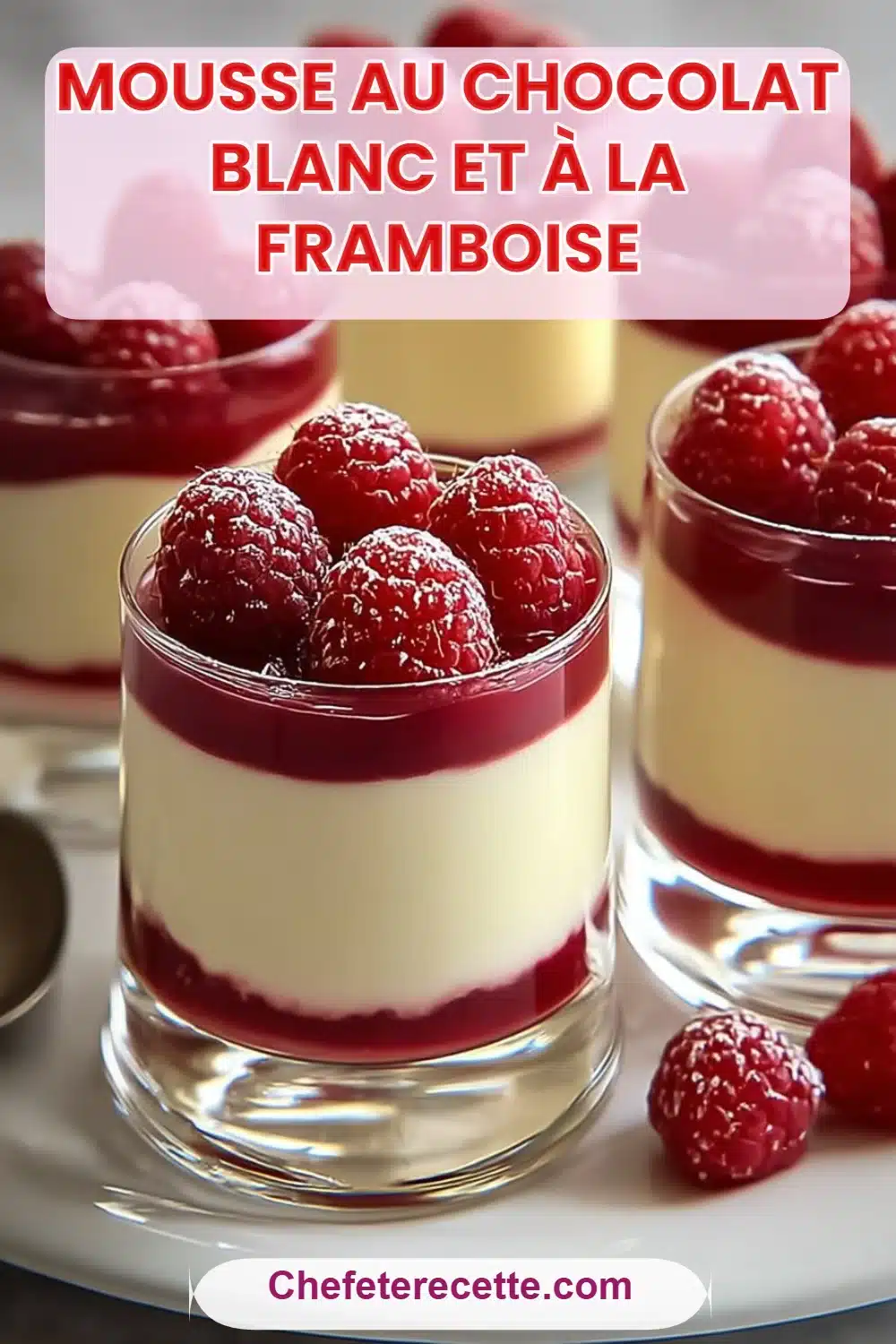 Mousse au chocolat blanc et à la framboise