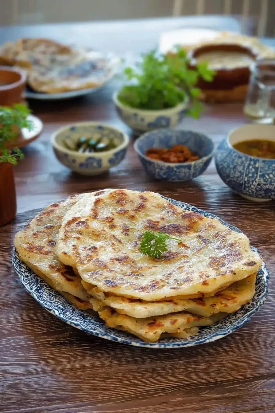 Msemen délicieux - crêpes feuilletées marocaines dorées et servies avec du miel.