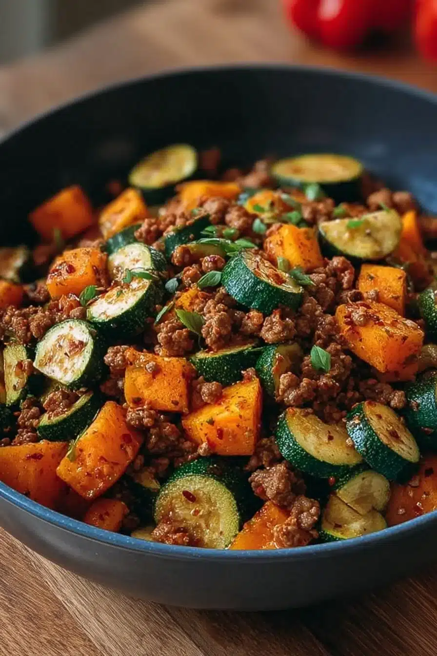 Poêlée de Patates Douces et Courgettes à la Viande Hachée