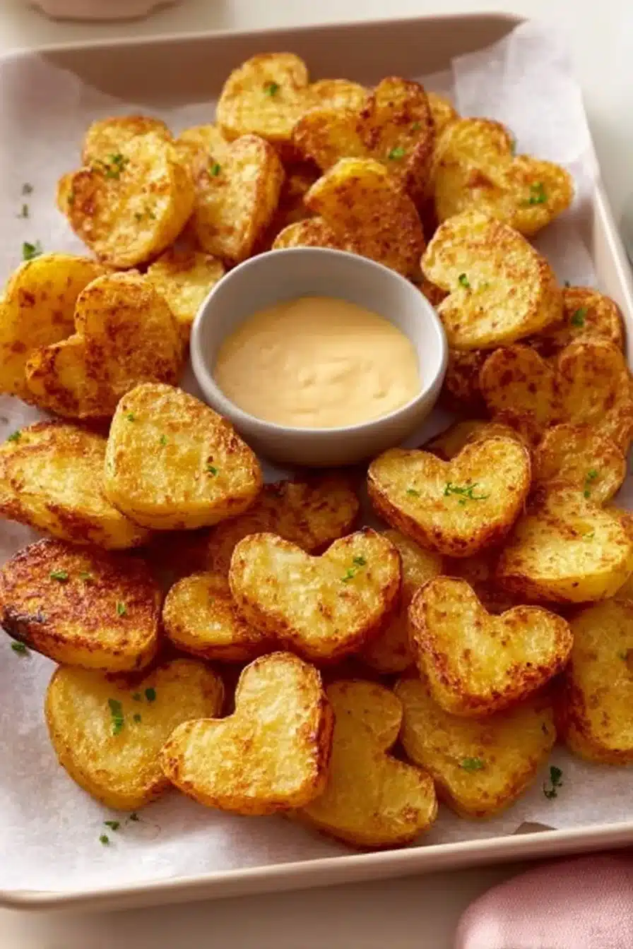 Pommes de terres en forme de cœur cuites à l'air fryer, plat créatif et savoureux