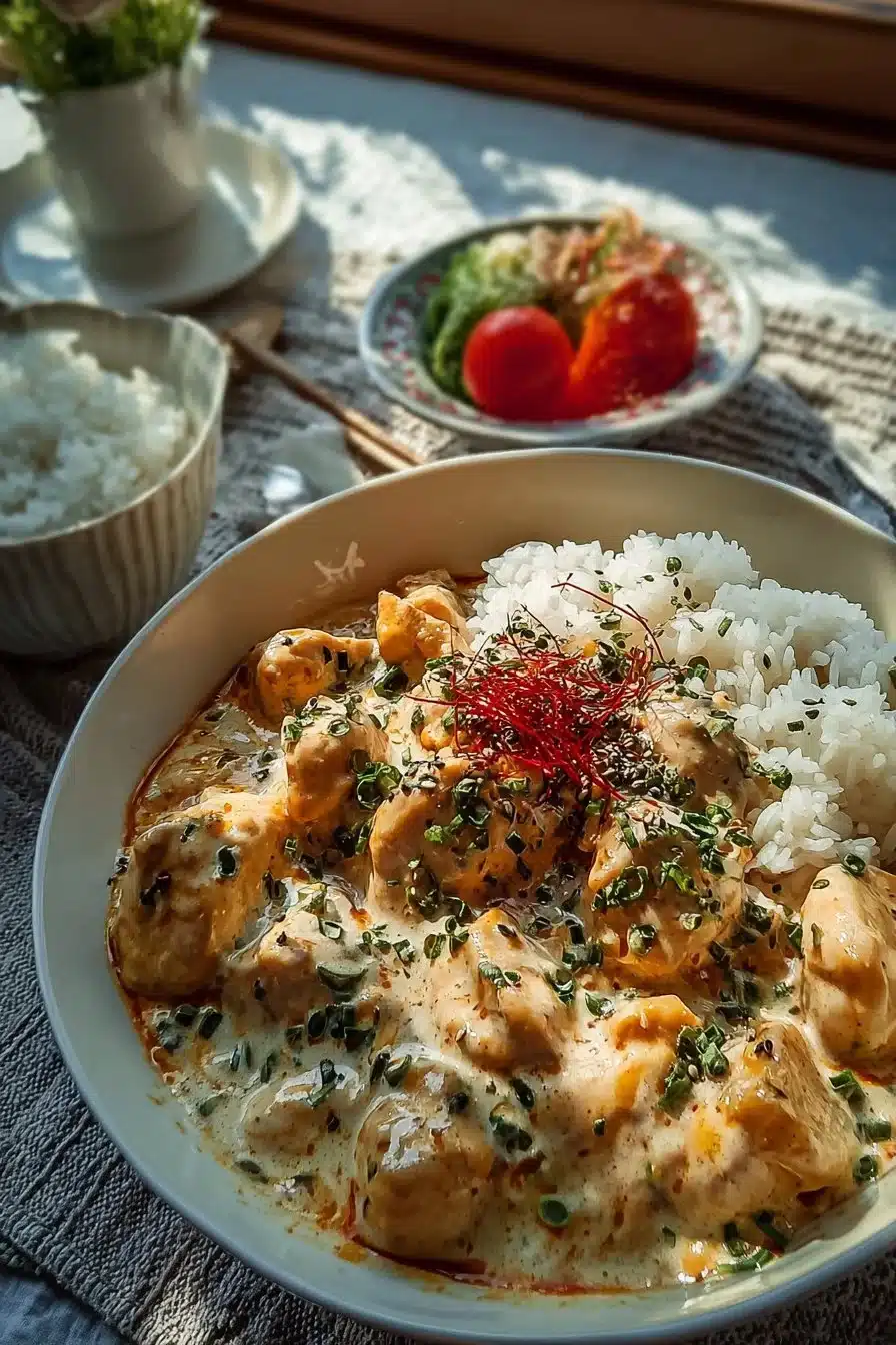 Plat de Poulet Crémeux avec Riz Fondant, savoureux et réconfortant