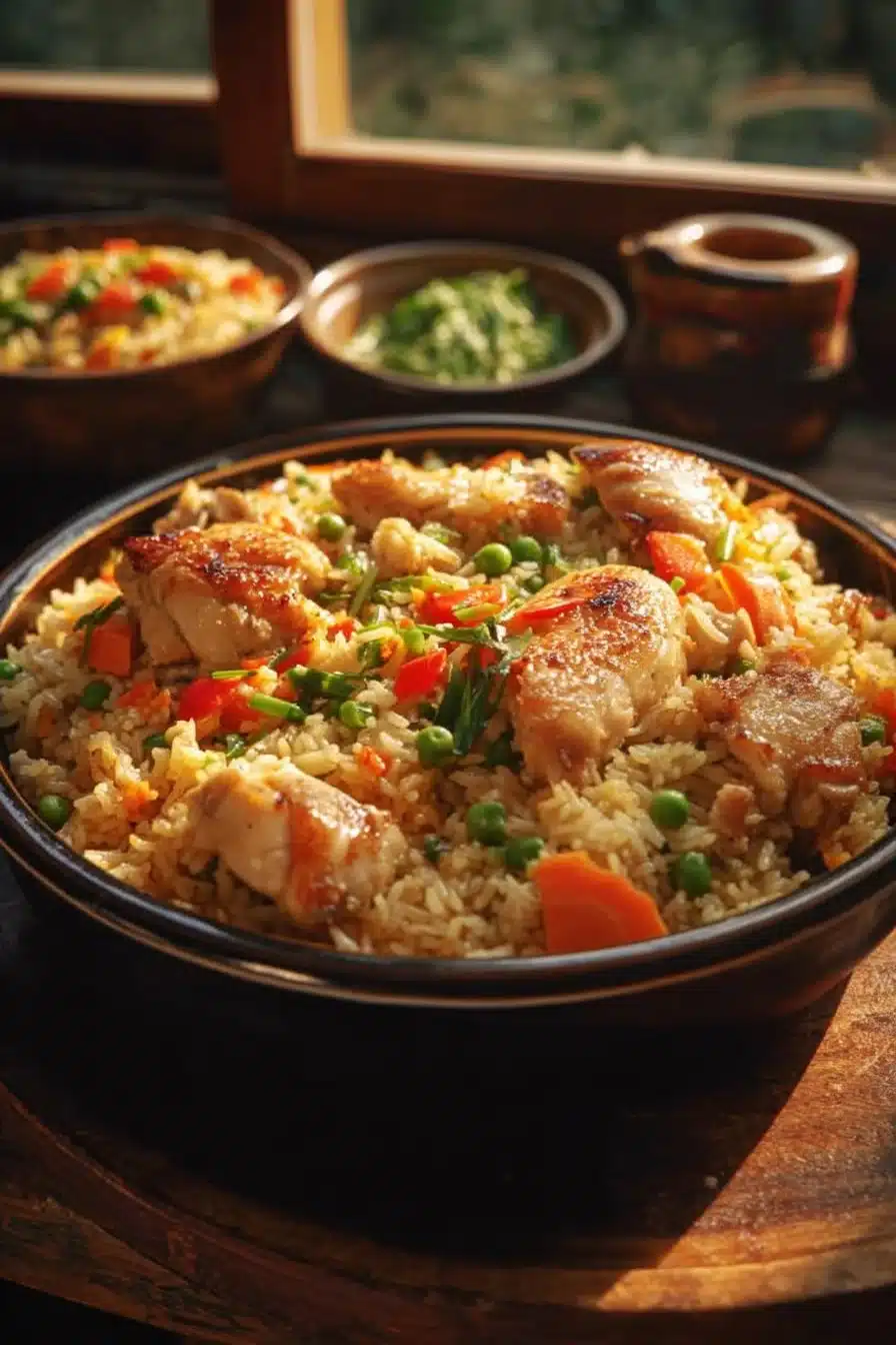 Riz aux Légumes et Poulet plat délicieux et équilibré