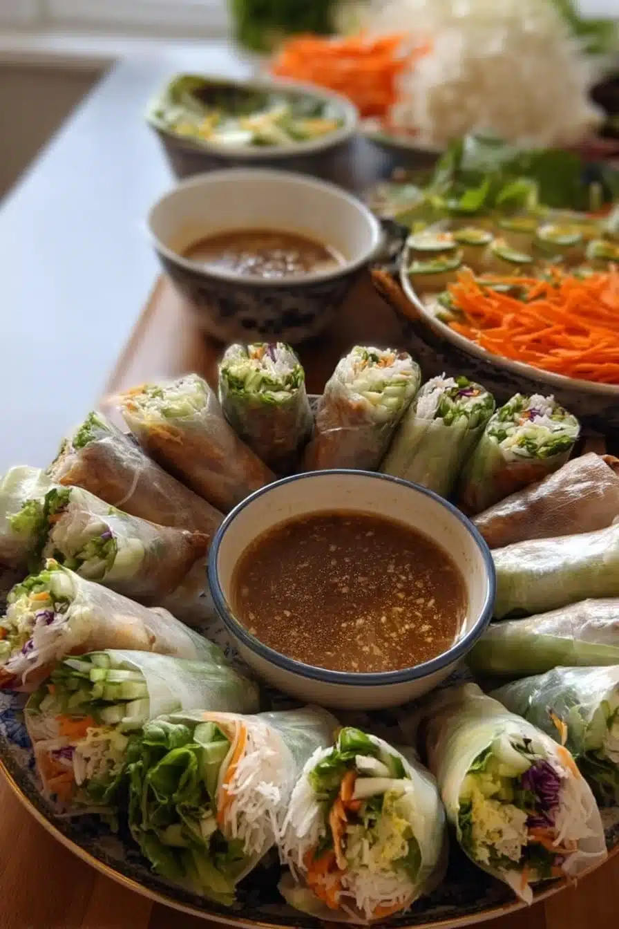 Rouleaux de printemps frais garnis de légumes et de crevettes
