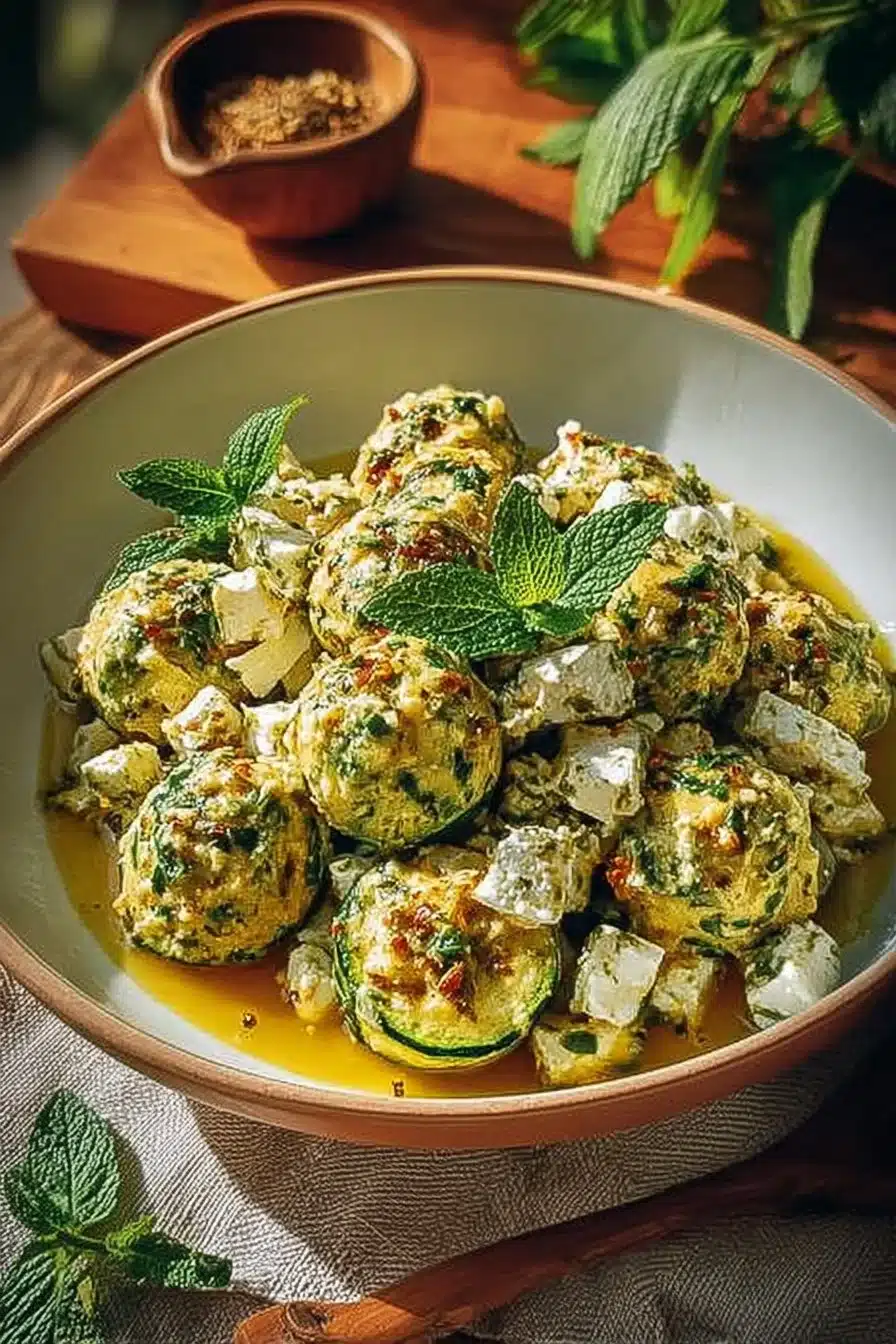 Salade de courgette à la feta avec sauce au curry dans un bol