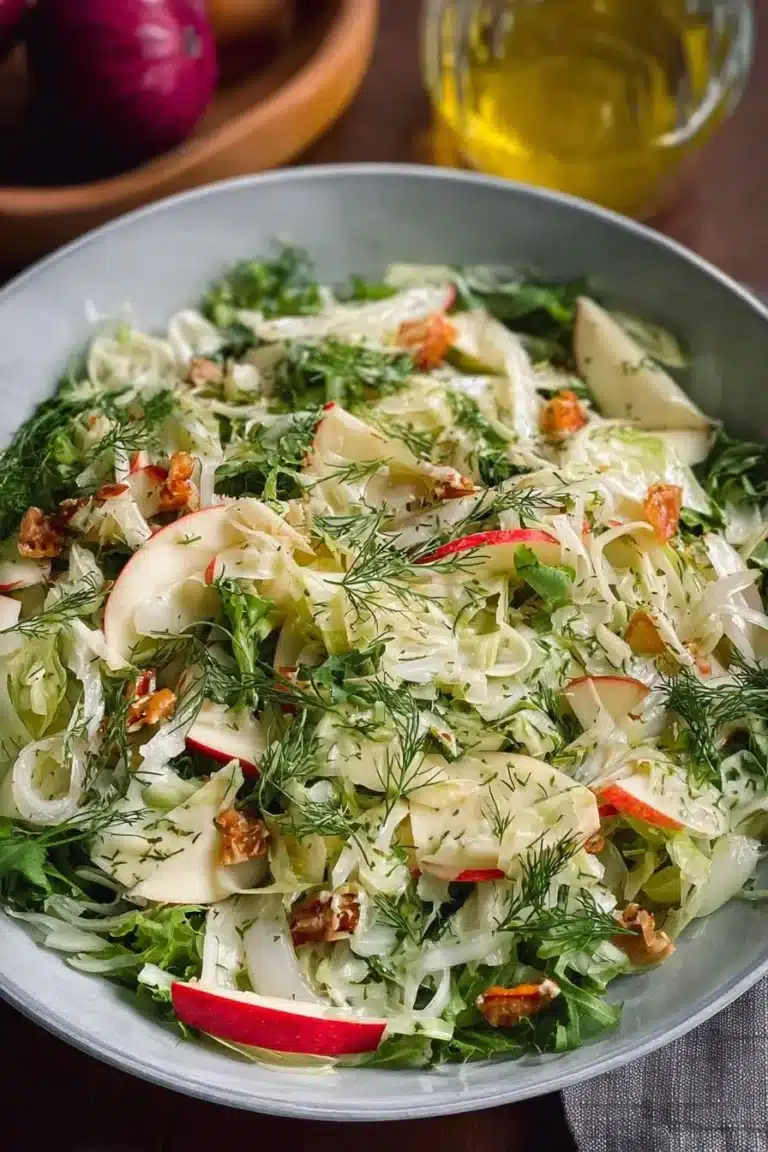 Salade de fenouil et de pomme fraîche et colorée dans un bol.
