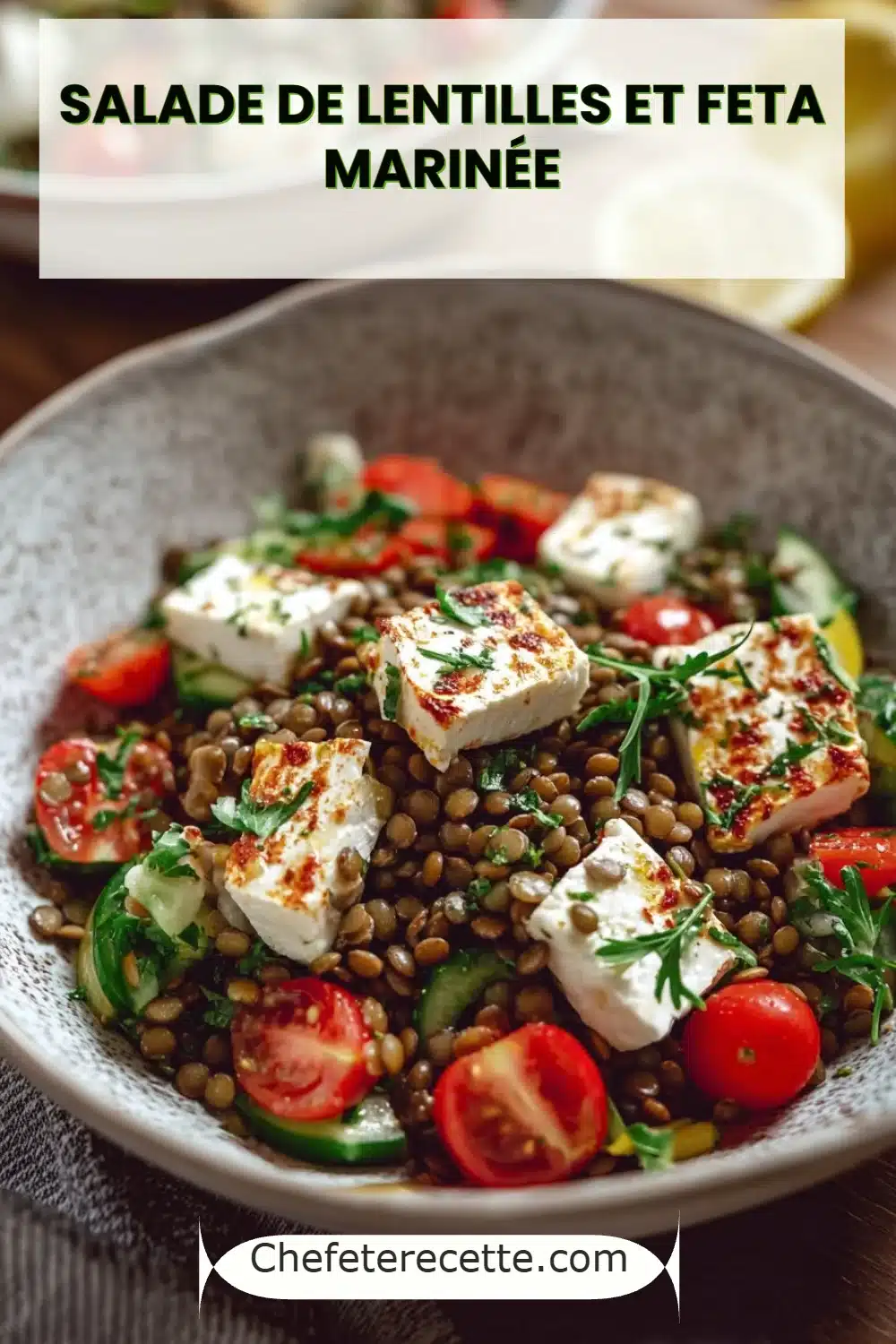 Salade de lentilles et feta marinée
