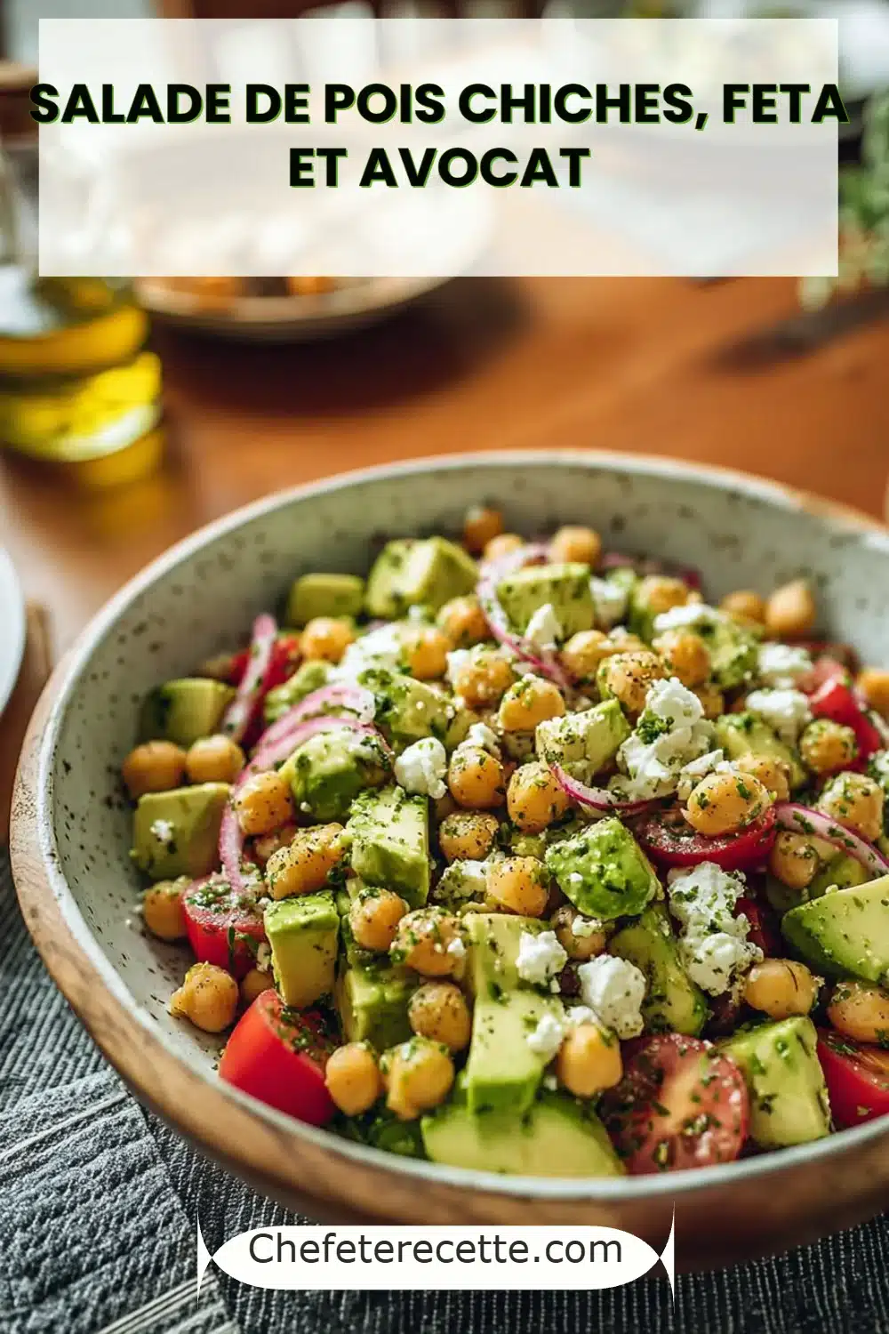 Salade de pois chiches, feta et avocat